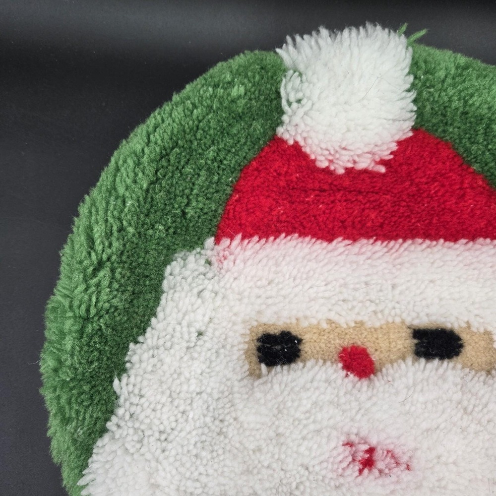 Vintage Handmade Latch Hook Santa Claus Toilet Lid Cover Christmas Decor Green - Picture 2 of 12